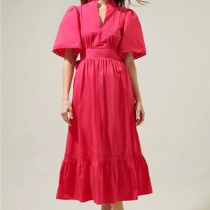 SugarLips Camden Poplin Midi Dress FUCHSIA